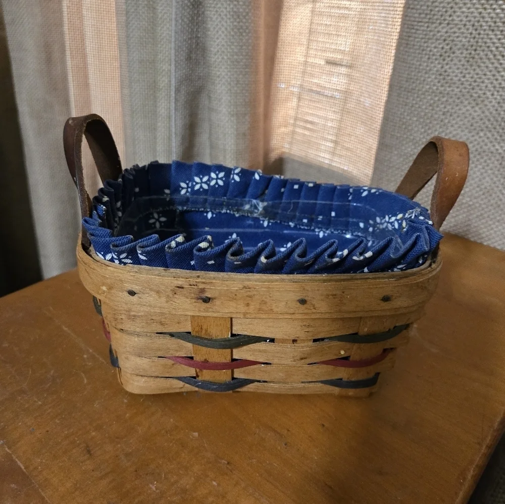 Longaberger Woven Tea Basket with Blue Liner & Plastic Protecter 1993 Signed